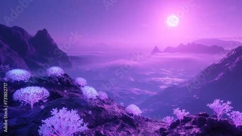 Sunrise in the mountains. Purple mountains majesty - AI Generated Digital Art