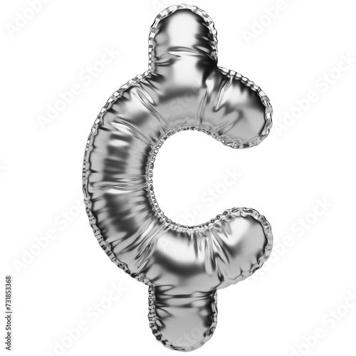 Cent sign in the shape of a balloon, isolated on a transparent background. An inflatable balloon of chrome color with a glossy texture.