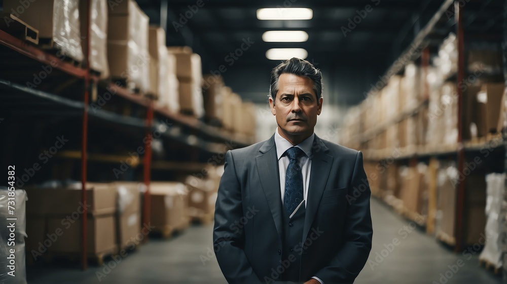 Portrait of a manager in a warehouse from Generative AI Portrait of a manager in a warehouse from Generative AI