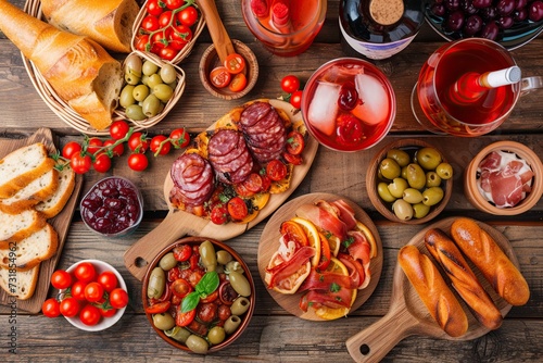 delicious Spanish tapas and different plates