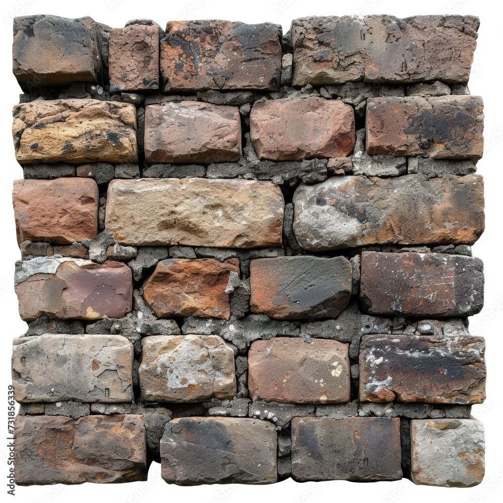 Brick Wall Texture Isolated on Transparent or White Background, PNG
