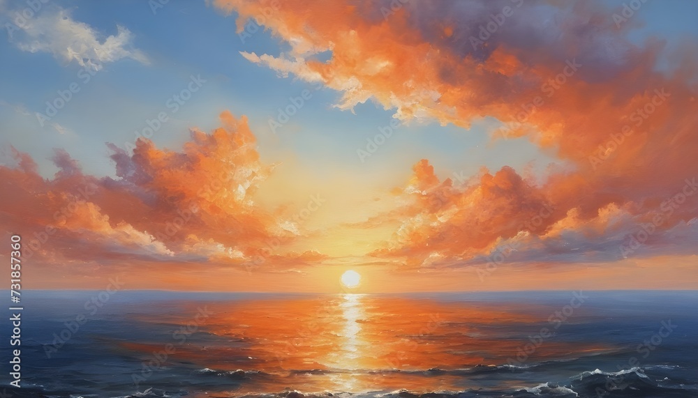 Majestic Sunrise over the Sea - Soothing Orange and White Clouds