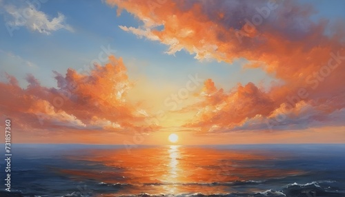 Majestic Sunrise over the Sea - Soothing Orange and White Clouds
