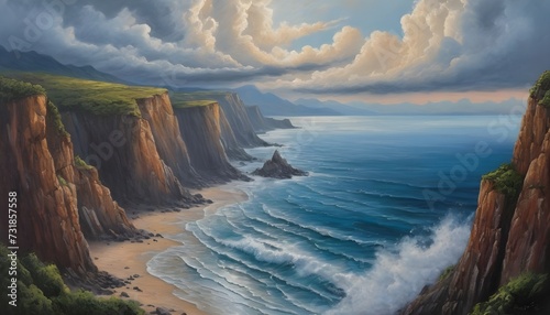 Dramatic Seascape with Towering Cliffs and Stormy Clouds