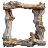 Rustic Driftwood Frame Isolated on Transparent or White Background, PNG