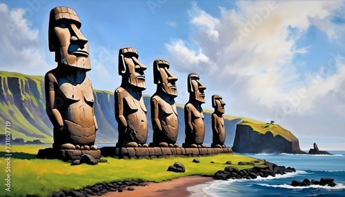 Ancient Moai Statues of Easter Island photo