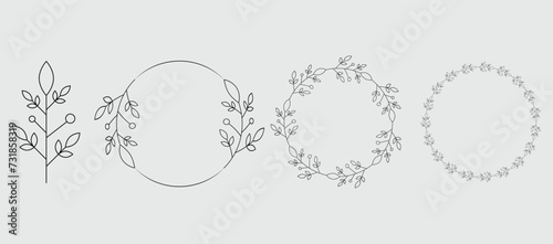 Elegant Hand drawn frames branch and leaves. Wreath. Elegant logo template. Vector illustration botanical decoration elements for labels, branding business identity save the date, logo