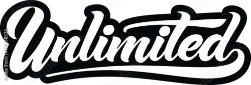 unlimited word in calligraphic fonts in black over white, generative ai