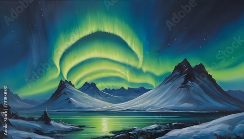Oil Painting of the Northern Lights in Iceland's Night Sky © Lucas