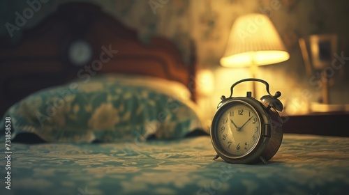 Retro alarm clock with retro vintage efect photo