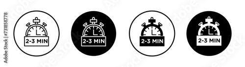 2 to 3 Minutes preparation flat line icon set. 2 to 3 Minutes time Thin line illustration vector