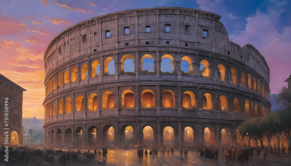 Imposing Roman Colosseum under a Twilight Sky in Rome