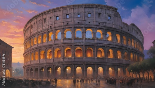 Imposing Roman Colosseum under a Twilight Sky in Rome