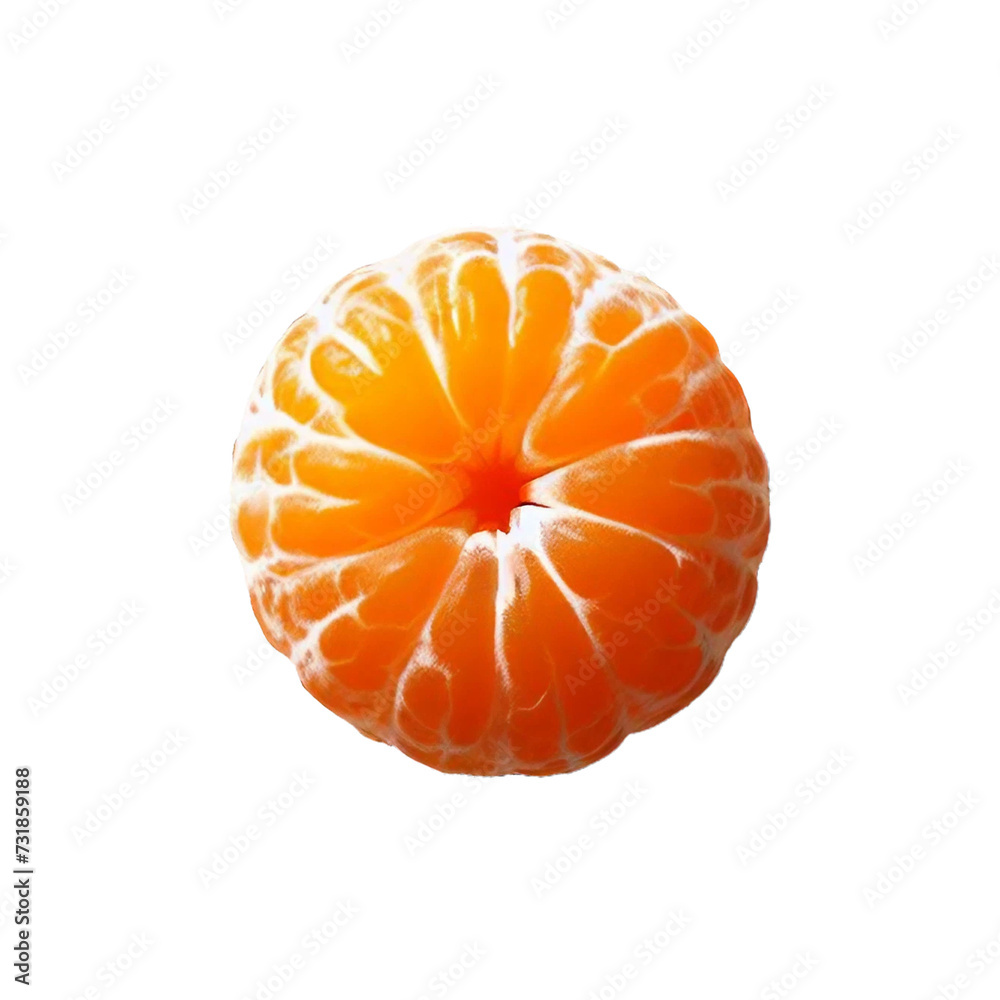 Peeled tangerine or mandarin fruit on a transparent background Ai generative.