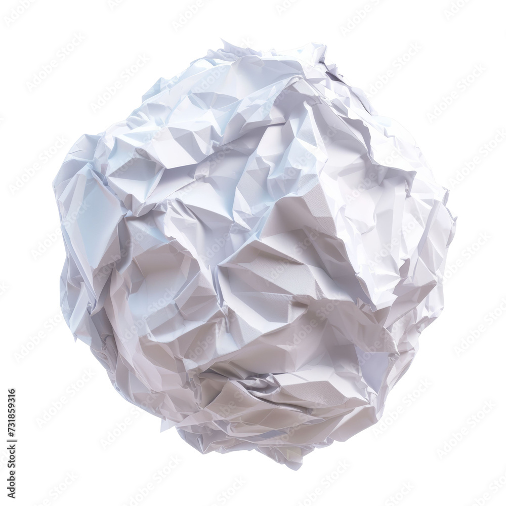 Crumpled Paper Ball Isolated on Transparent or White Background, PNG