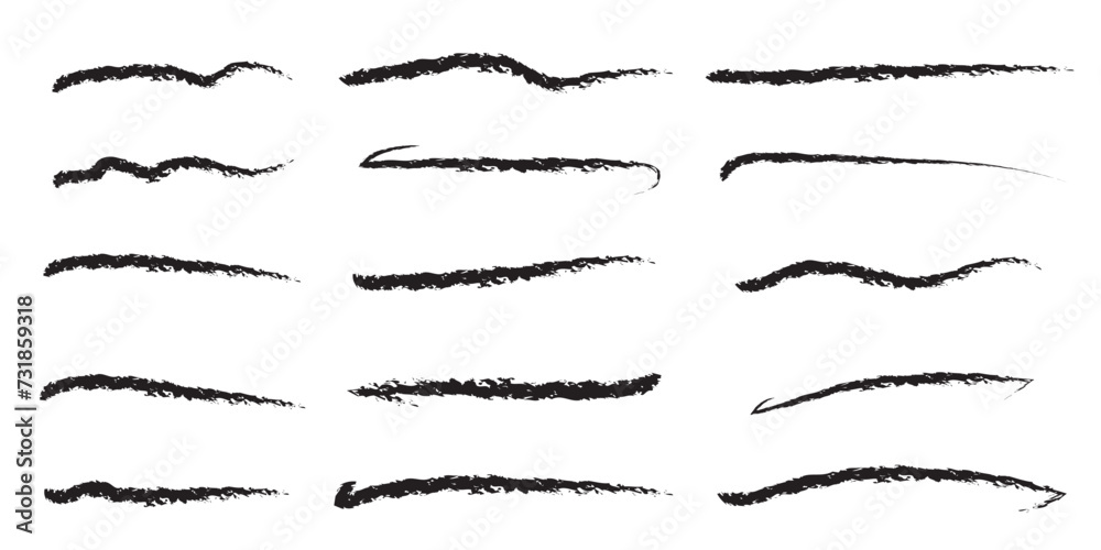 Set of wavy horizontal lines. Set of marker hand drawn line borders and doodle design elements. Hand drawn paint brush strokes lines. Vector isolated on white