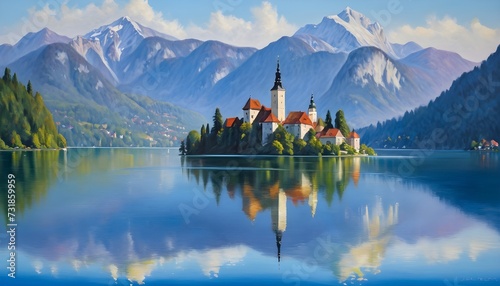 Serene Lake Bled in the Heart of the Julian Alps photo
