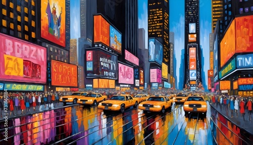 Times Square New York City - A Vibrant and Lively Oil Painting