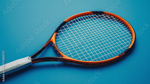 Tennis racket on blue background © Taisiia