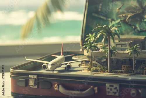 Miniature airport scene inside an open suitcase © ParinApril