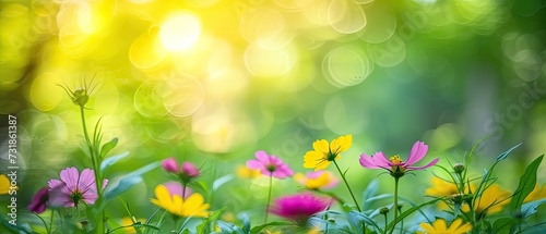 spring background flowers in the grass with natural bokeh