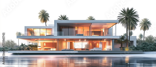 Modern new-built villa drawing. Illustration. Construction, real-estate concept photo