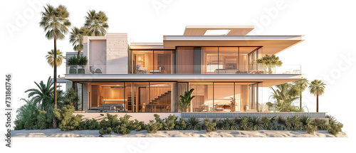 Modern new-built villa drawing. Illustration. Construction, real-estate concept