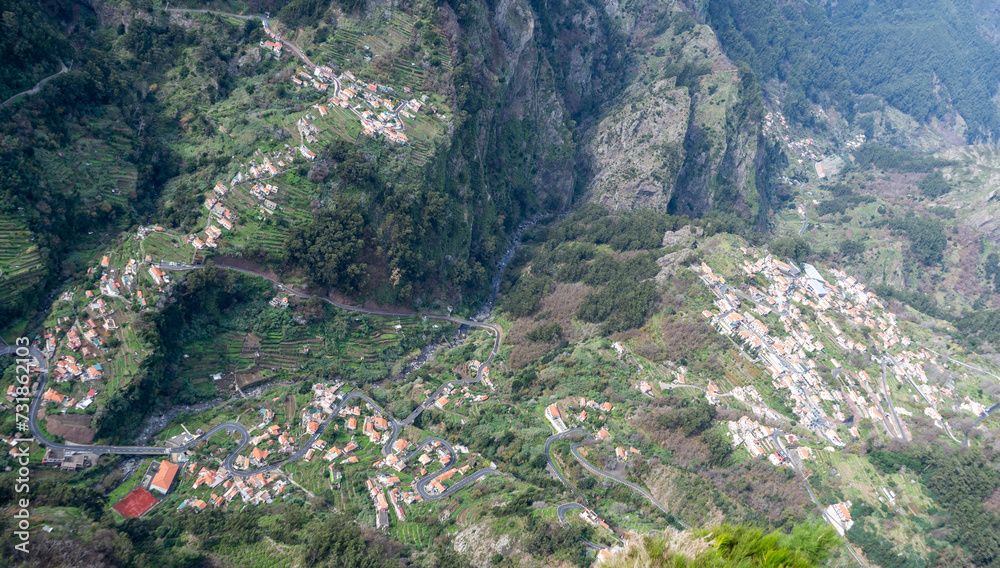 Valley of Nuns Madeira island Portugal. Village view from the mountains.