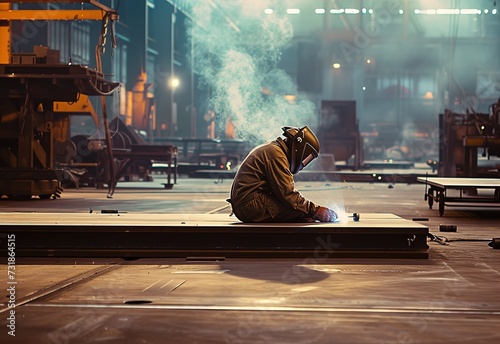 A skilled welder at work: a dynamic display of sparks and craftsmanship in an industrial environment photo