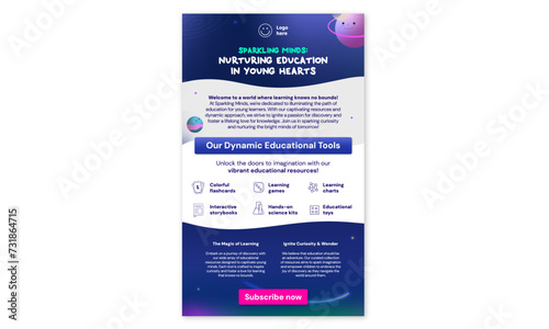 Galactic Education Infographic: Vibrant Design for Educational Flyer. Blue Outer Space Themed. 