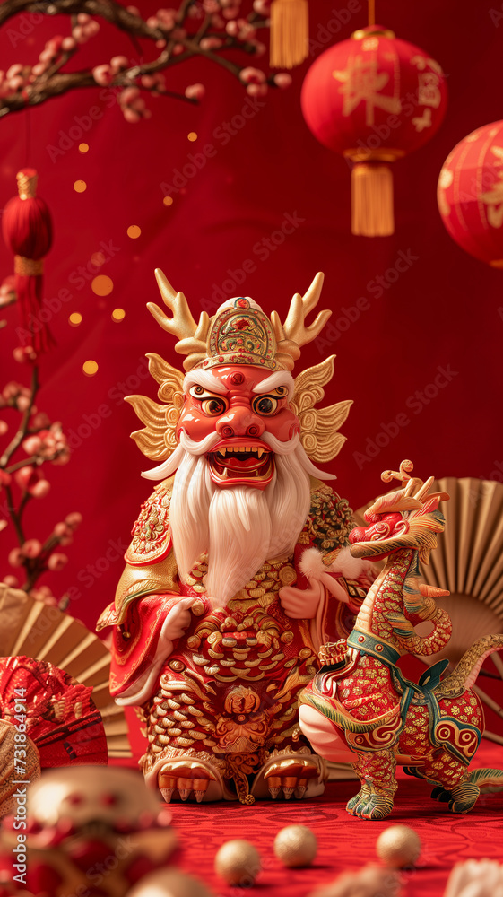Fototapeta premium Chinese folklore Dragon God suitable for Chinese New Year. Decorative colorful background.