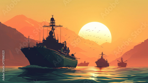 In an effort to deter pirates heavily armed naval ships patrol key shipping routes ensuring the safety of essential cargo and crew.