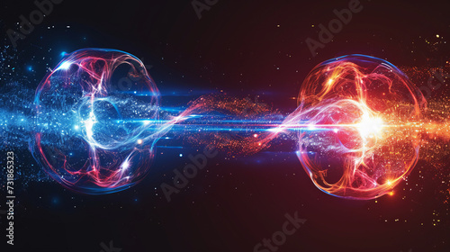 Energy Connection Between Spheres. Two spheres connected by energy beam.