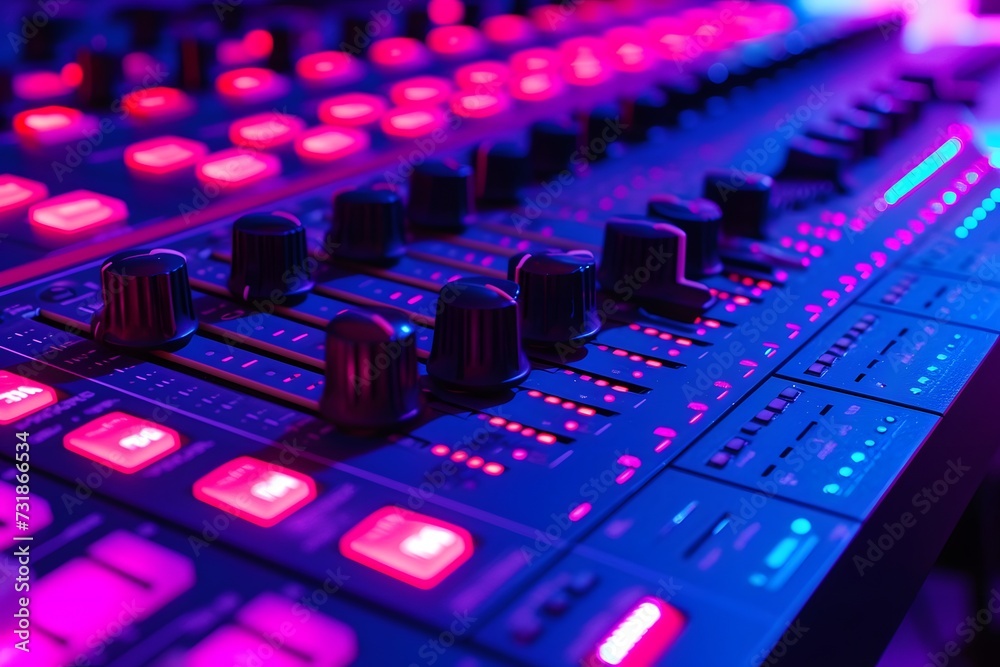 Audio Mixing Console Soundboard Technology Equipment Studio Mixer Panel Control Board Volume Digital Radio DJ Broadcast Electronics Stereo Button Equalizer Engineer Recording Desk Mix