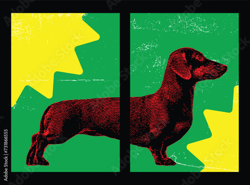 dachshund dog artwork, dachshund poster, wiener or sausage dog set posters, pop art style for home decoration