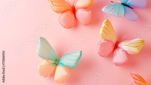 Colorful Inflatable Butterflies on Soft Pink Background , Vibrant Summer Vibe