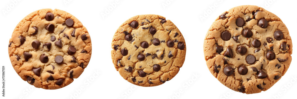 Chocolate Chip Cookie Sets Isolated on Transparent or White Background, PNG
