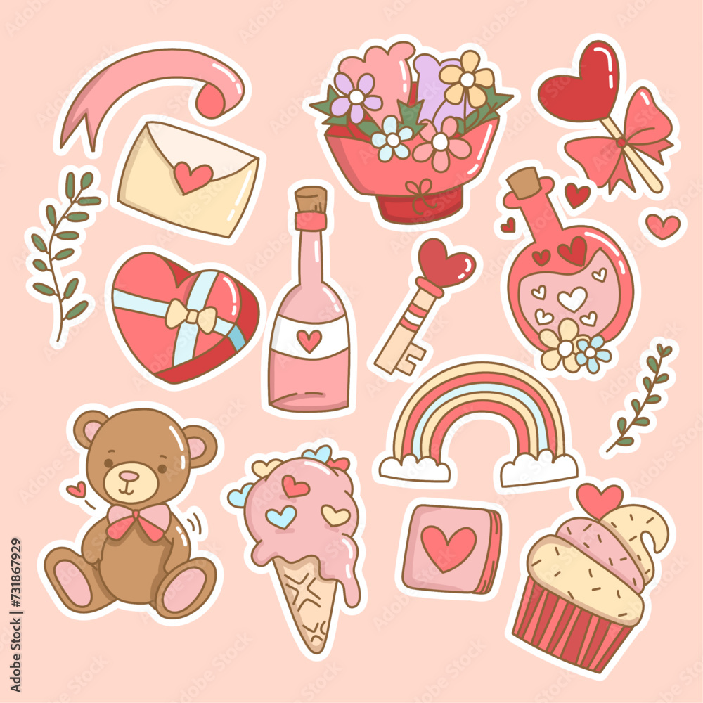 set of valentine days stickers set of valentine days stickers