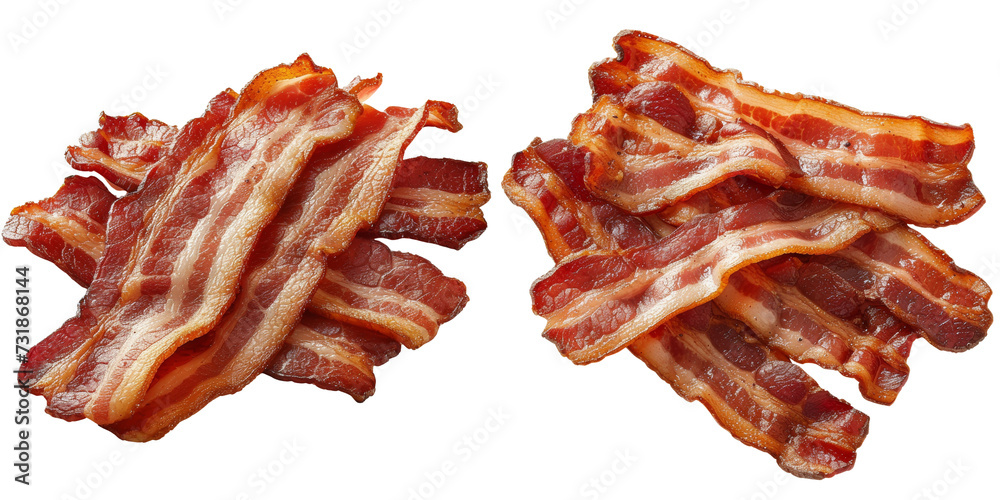 Cooked Bacon Slice Set Isolated on Transparent or White Background, PNG