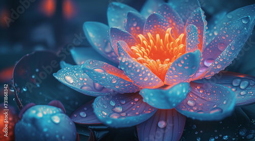 water droplets on a blue and pink flower
