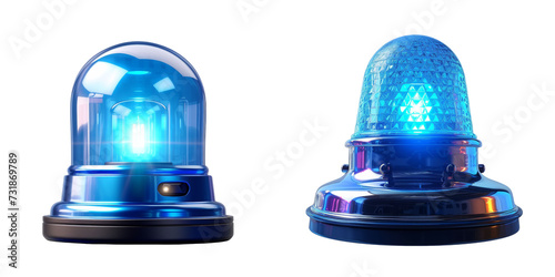 Blue Police Sirens Set Isolated on Transparent or White Background, PNG