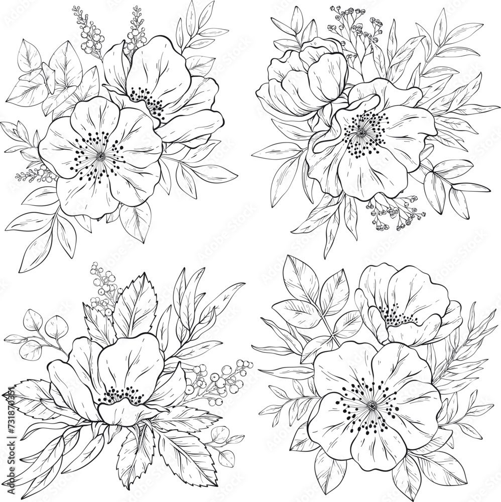Trendy sketch of Flower bouquets.