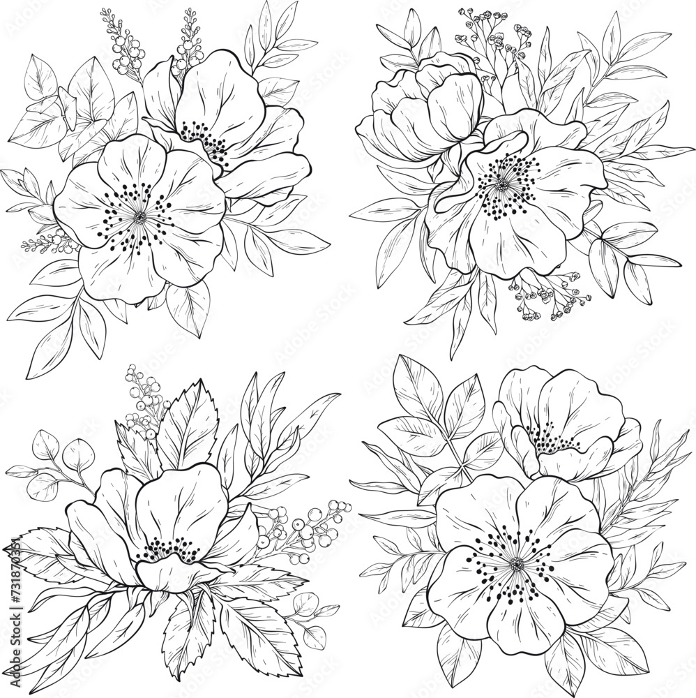 Trendy sketch of Flower bouquets. Trendy sketch of Flower bouquets.