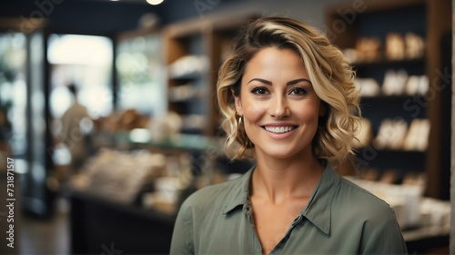 Portait of a smiling confident retail store owner woman looking at camera from Generative AI