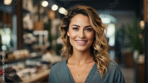 Portait of a smiling confident retail store owner woman looking at camera from Generative AI