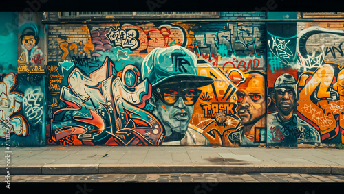 A dynamic shot of a graffiti mural portraying the evolution of hip-hop, a significant cultural influence