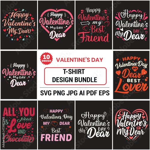 Valentines Day T-Shirts Designs Bundle, Love t shirt design  (ID: 731873165)