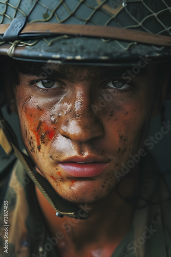 Close-up portraits of soldiers during the Vietnam War