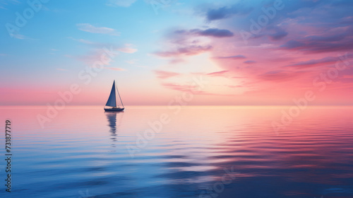 Sailboat in calm sea during vibrant sunset
