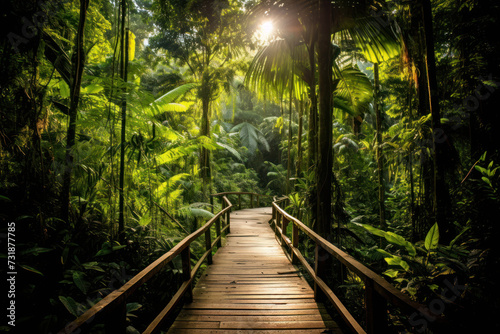 Sunlight piercing through dense jungle foliage